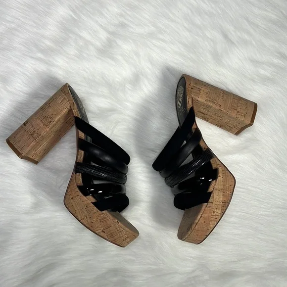 Vince Camuto Patres Platform Black Leather Sandals Size 9M - Picture 5 of 9